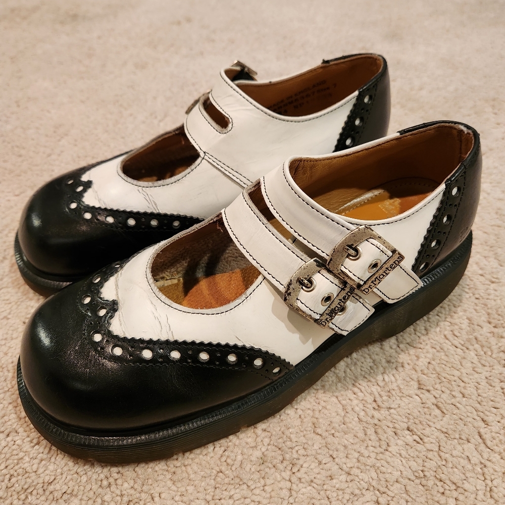 Dr. Martens Black and White Mary Jane Heeled Boots